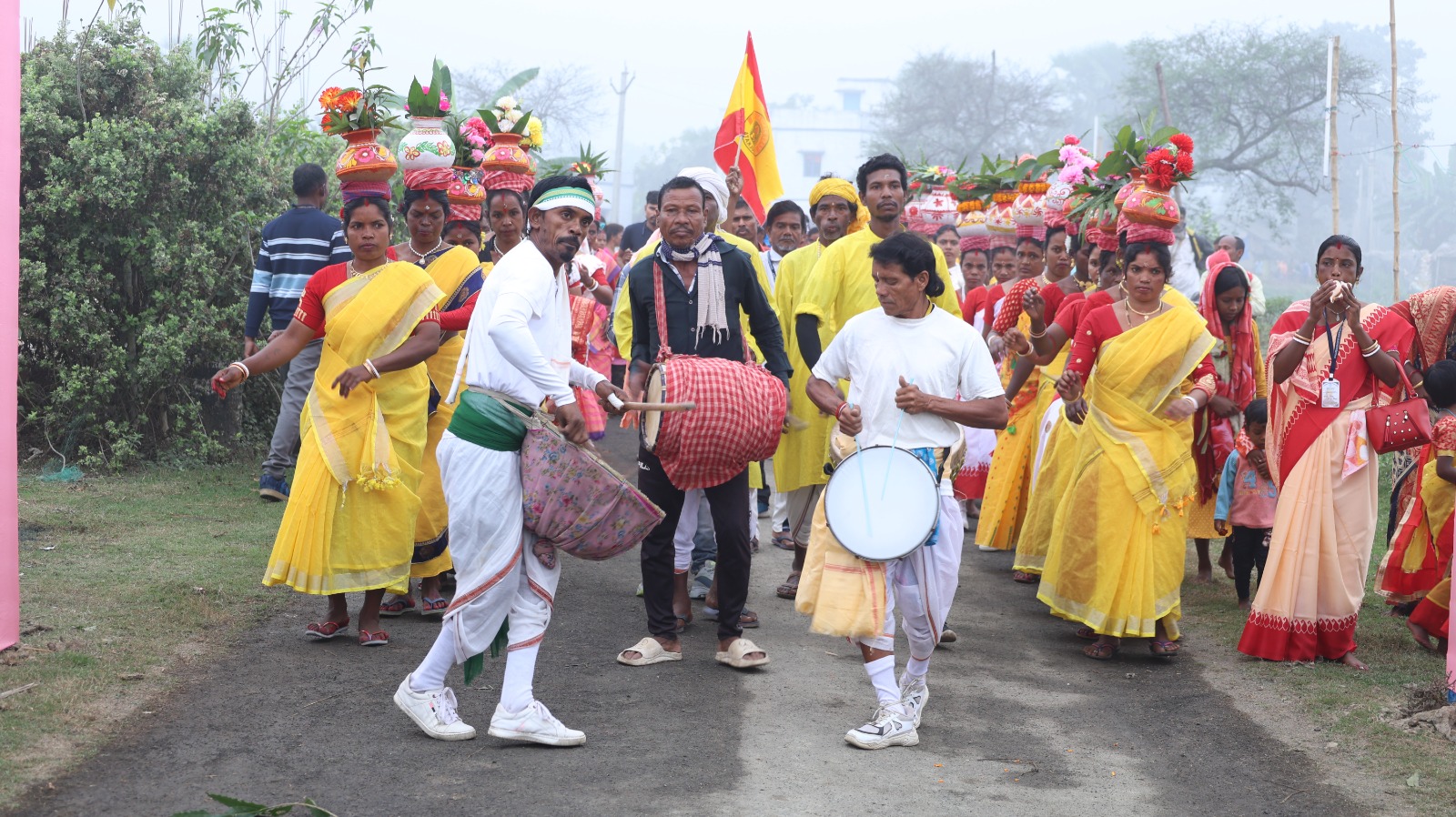 Villagers with drums at a community celebration